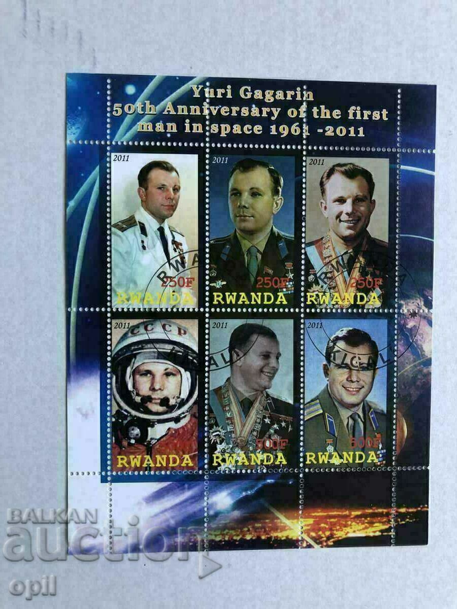 Stamped Block Yuri Gagarin 2011 Rwanda