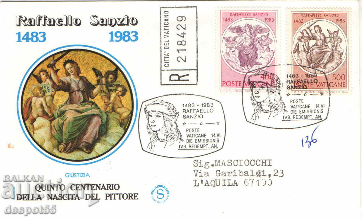 1983. The Vatican. Raphael. "First Day" envelope. Numbered.