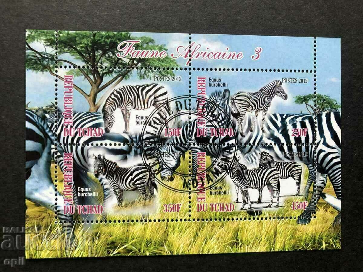 Stamped Block African Fauna Zebras 2012 Τσαντ