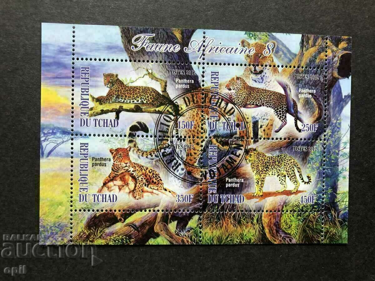 Stamped Block African Fauna Jaguar 2012 Τσαντ