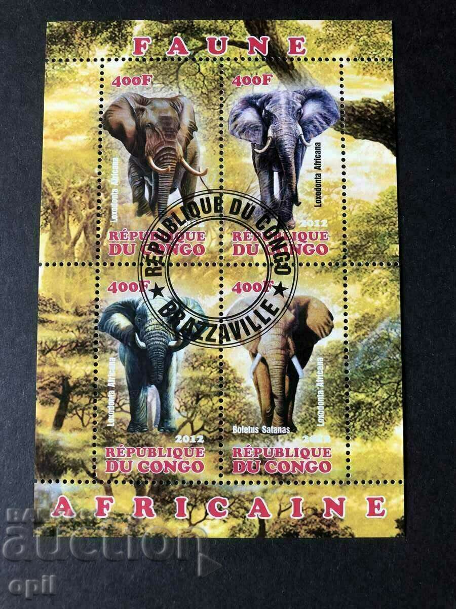 Stamped Block African Fauna Elephant 2012 Κονγκό