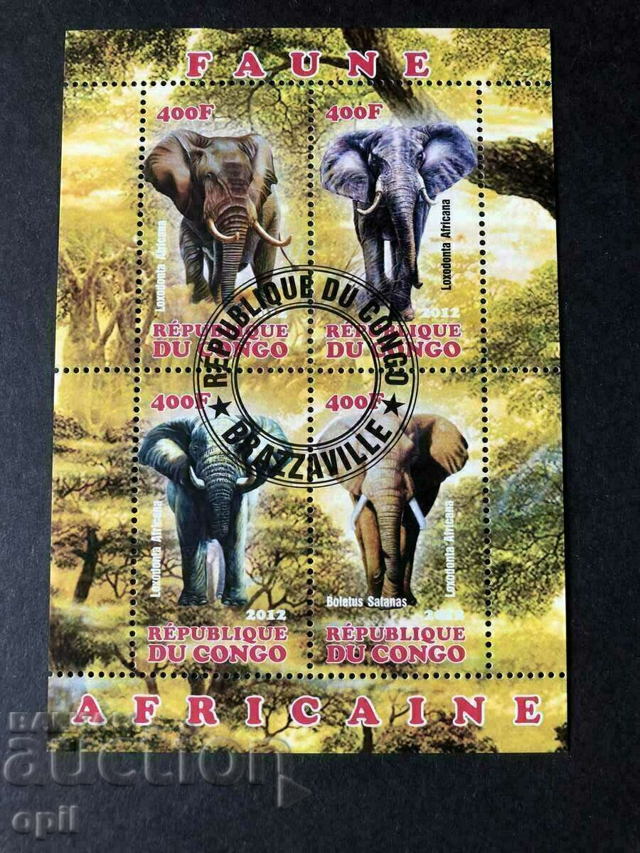 Bloc ștampilat Elefant african de faună 2012 Congo