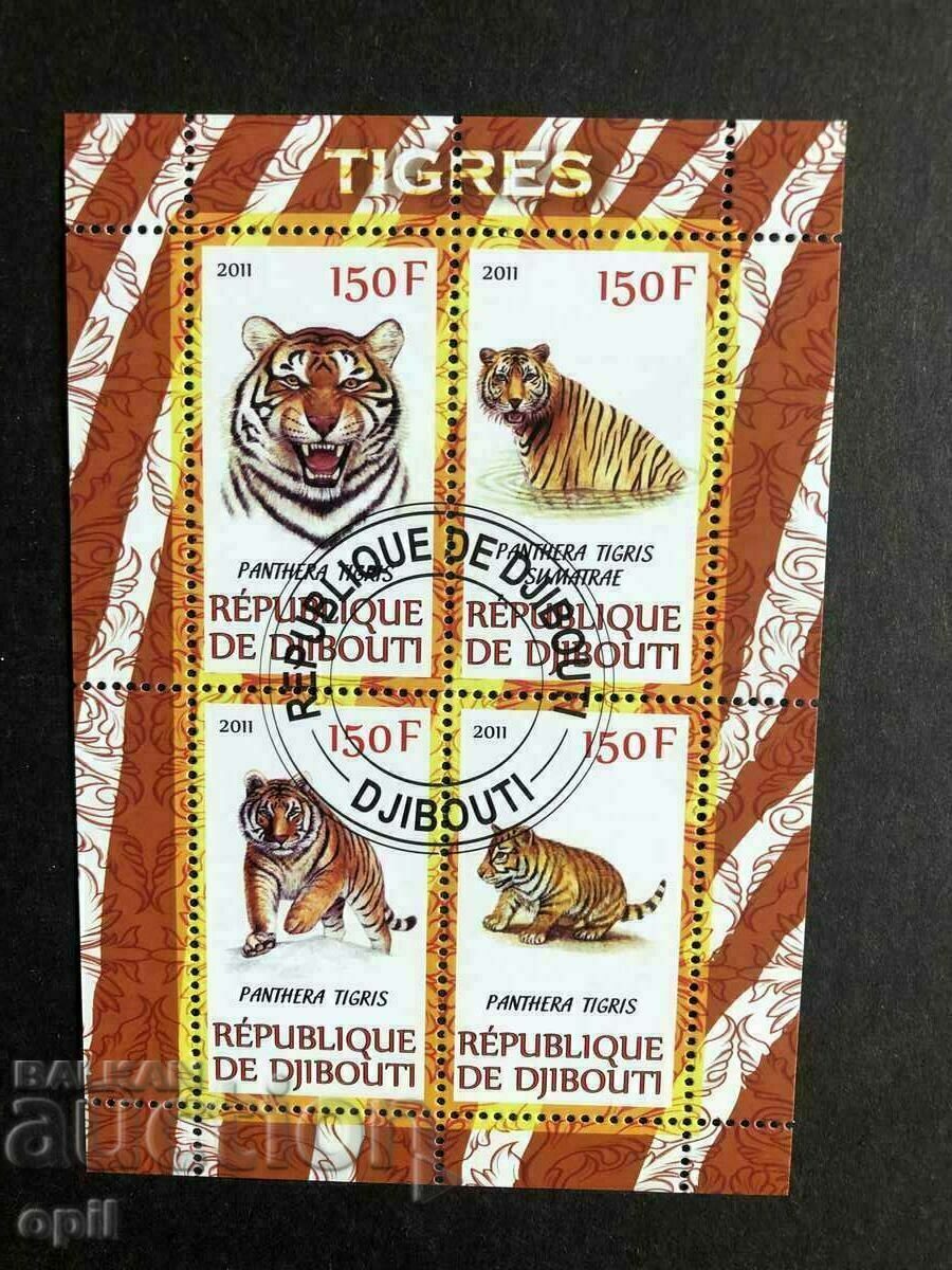 Stamped Block Tigers 2011 Djibouti