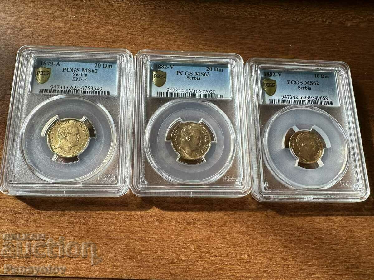 GOLD SERBIA 20 10 DINARS 1879 1882 MILAN NGC PCGS PER GOLD SERBIA 20 10 DINARS 1879 1882 MILAN NGC PCGS PER