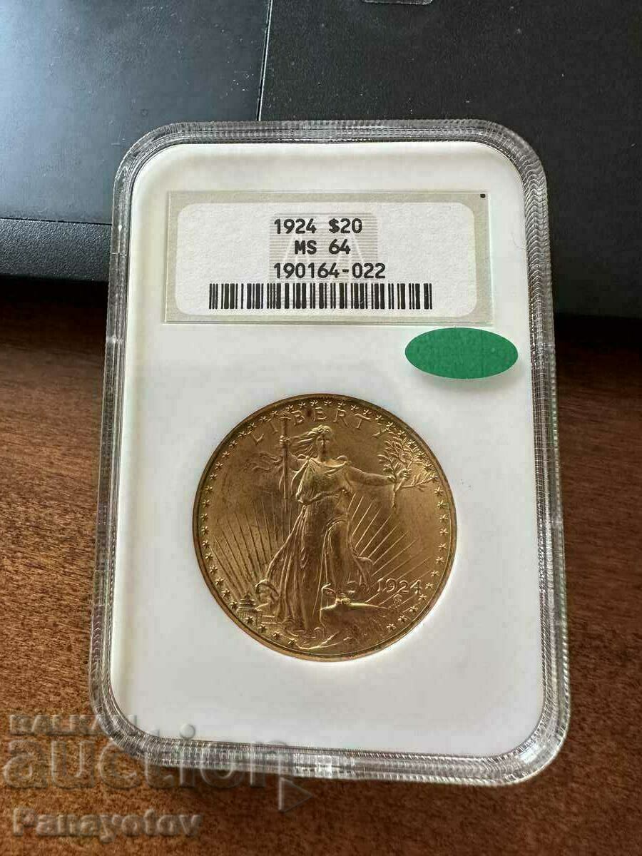 20 DOLLARS 1924 USA GOLD COIN MS 64 NGC PCGS