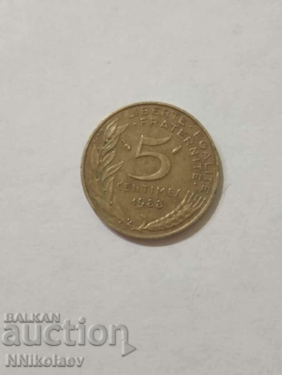 France 5 centimes 1988 with price 1.00 BGN | € 0.51