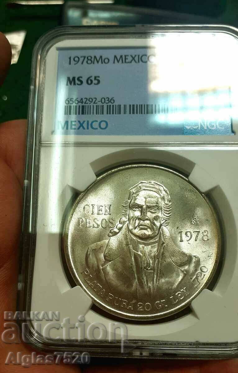 Auction  100 pesos /silver /1978 Mexico MS 65