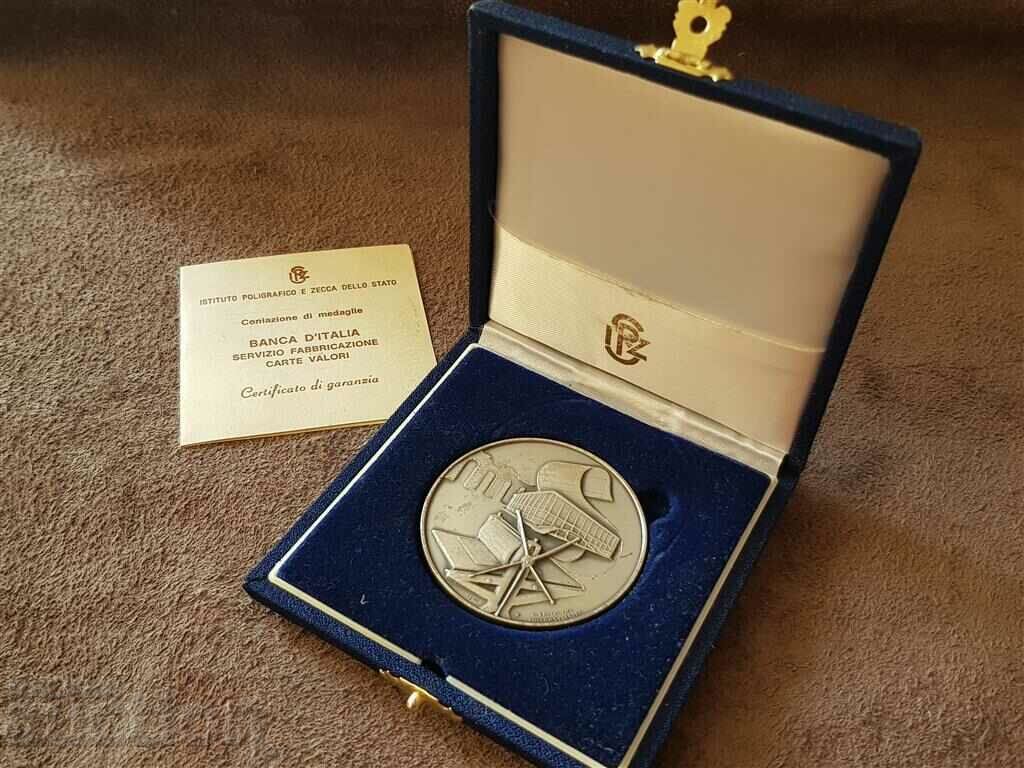 Medalia italiană cu monedă de argint Banca Italiei