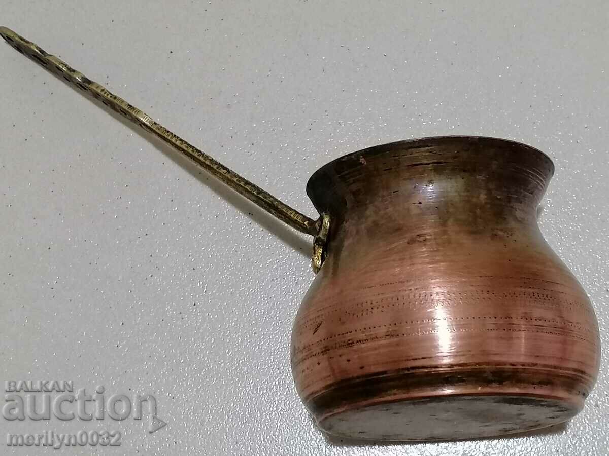 Старо медно калайдисано джезве, кафеник, бакър, меден съд - 5 Старо медно калайдисано джезве, кафеник, бакър, меден съд - 5