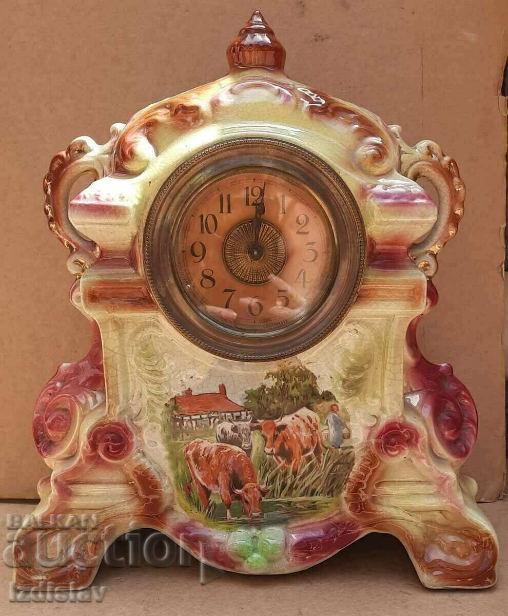 Antique porcelain desktop, mantel clock Strasbourg