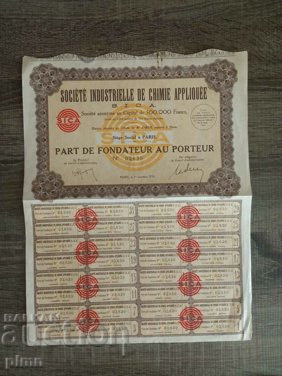 Acțiune din Franța 1934 - 500 de franci
