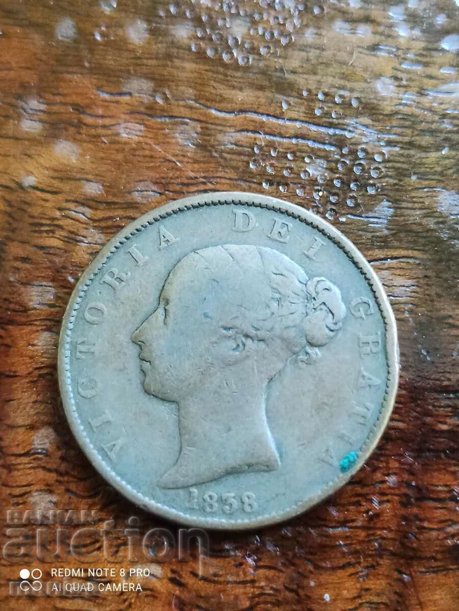 1/2 penny 1838 Queen Victoria 1/2 penny 1838 Queen Victoria