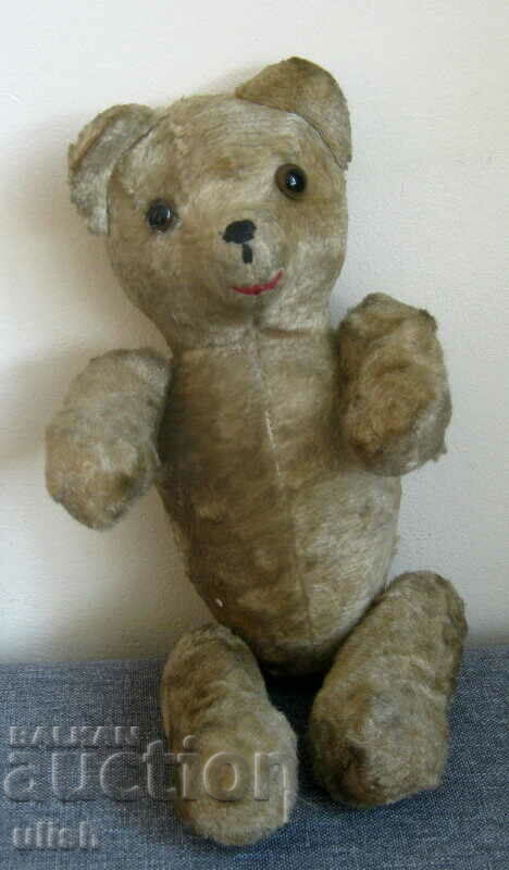 Παλιό αρκουδάκι Teddy άχυρο κεντημένο με ρύγχος γυάλινα μάτια
