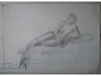Old pencil drawing naked woman body