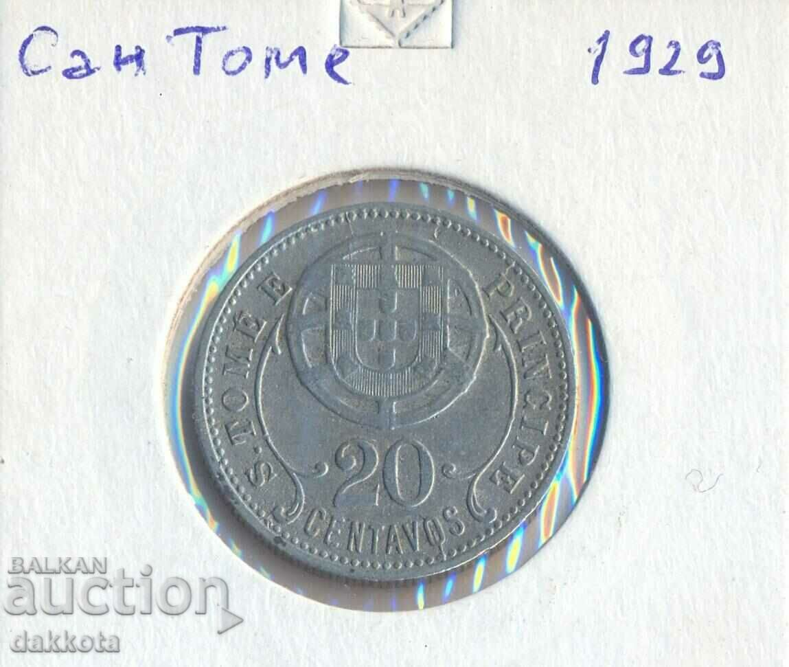 Licitație San Tome și Principe 20 santavos 1929, circulație 250 mii. Licitație San Tome și Principe 20 santavos 1929, circulație 250 mii.