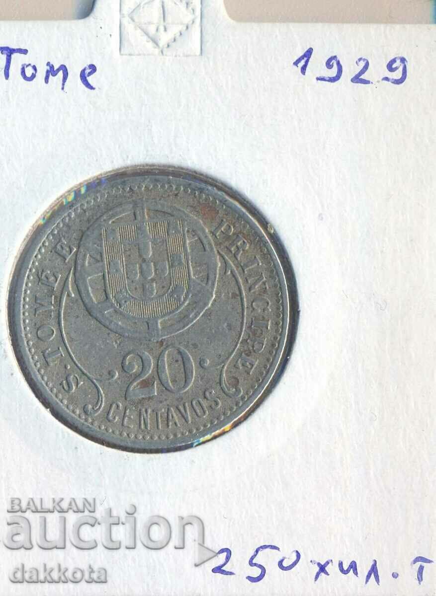 Δημοπρασία Σάο Τομέ και Πρίνσιπε 20 σεντάβος 1929, τιράζ 250 χιλ