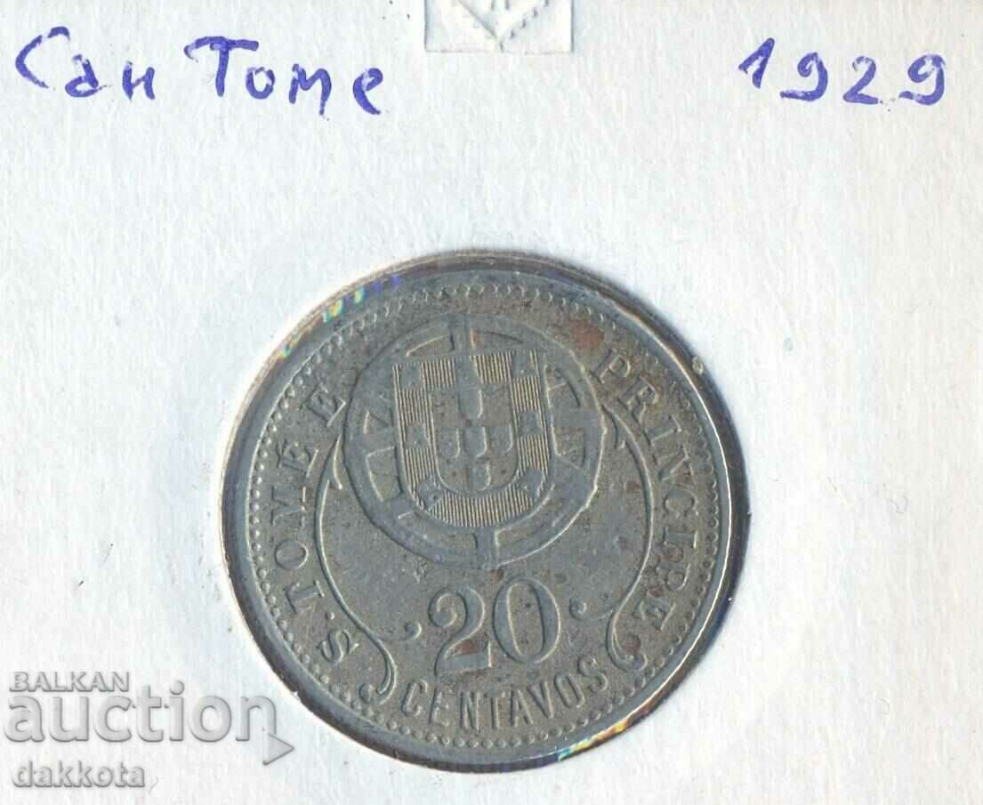 Σάο Τομέ και Πρίνσιπε 20 σεντάβος 1929, τιράζ 250 χιλ