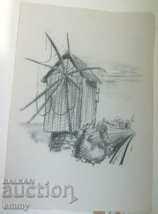 Old pencil drawing - Windmill, Nessebar