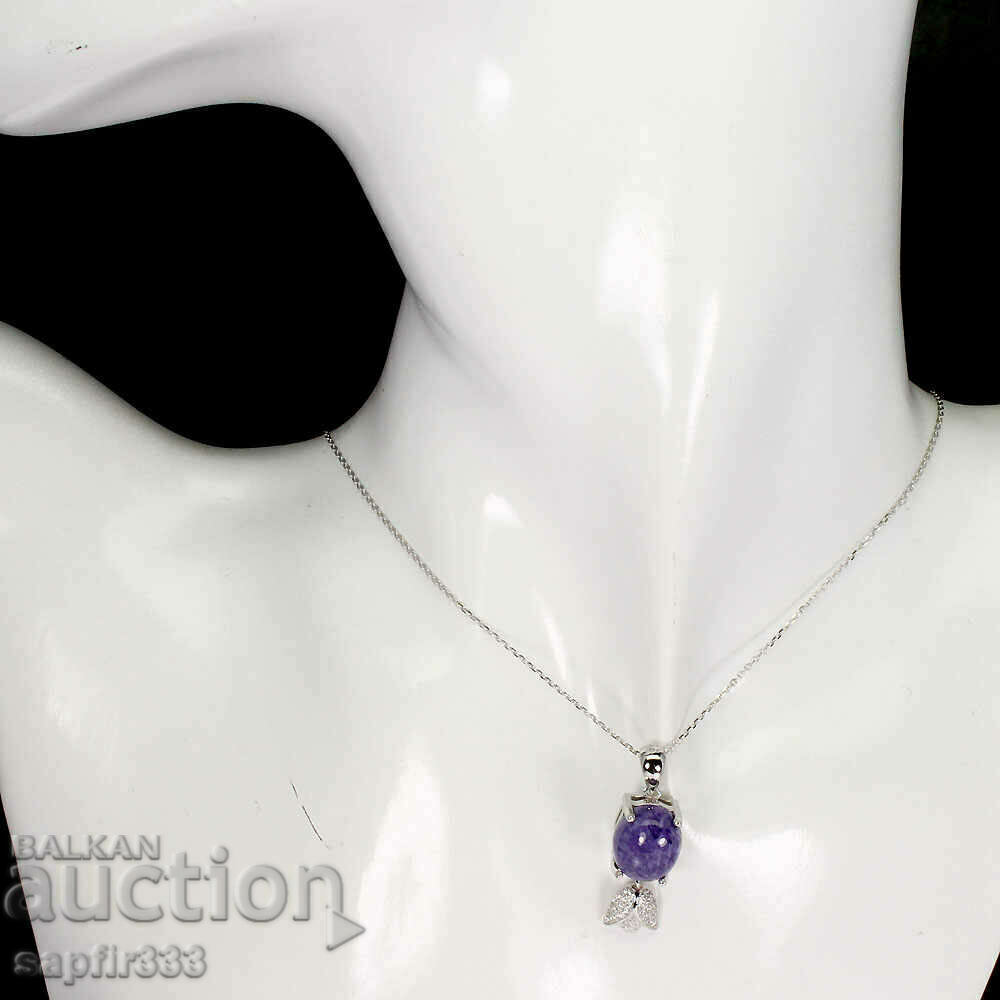 BEAUTIFUL SILVER NECKLACE WITH NATURAL CHAROITE AND ZIRCONIA with price 238.00 BGN | € 121.69 BEAUTIFUL SILVER NECKLACE WITH NATURAL CHAROITE AND ZIRCONIA with price 238.00 BGN | € 121.69