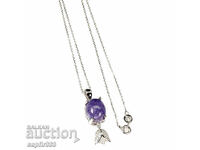 BEAUTIFUL SILVER NECKLACE WITH NATURAL CHAROITE AND ZIRCONIA