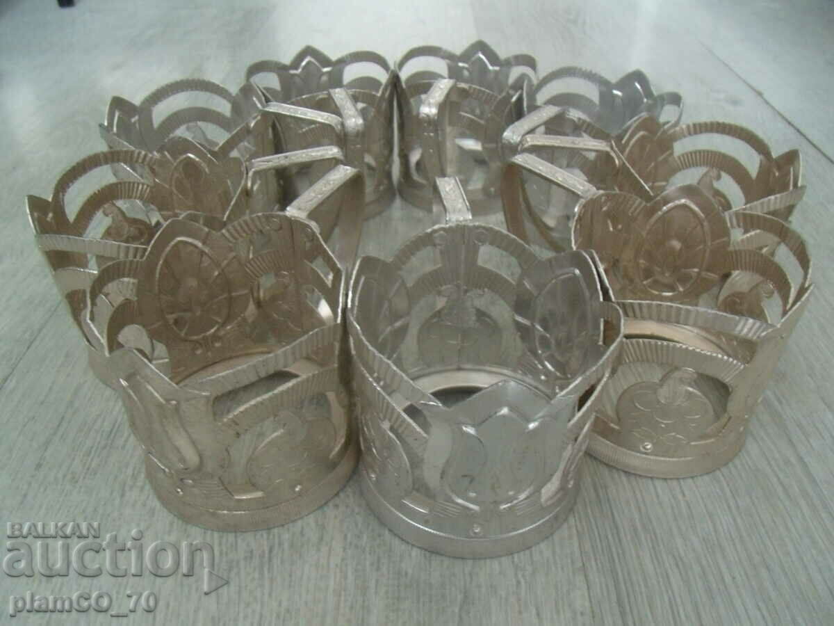 No.*7069 nine pieces of old Russian metal / aluminum coasters - 5 No.*7069 nine pieces of old Russian metal / aluminum coasters - 5