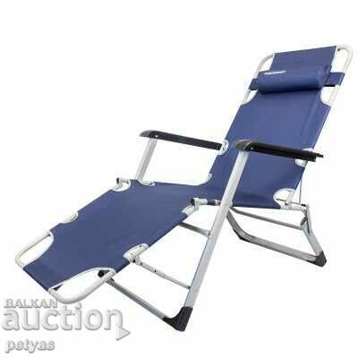 Foldable Reinforced Chaise longue with armrest and pillow