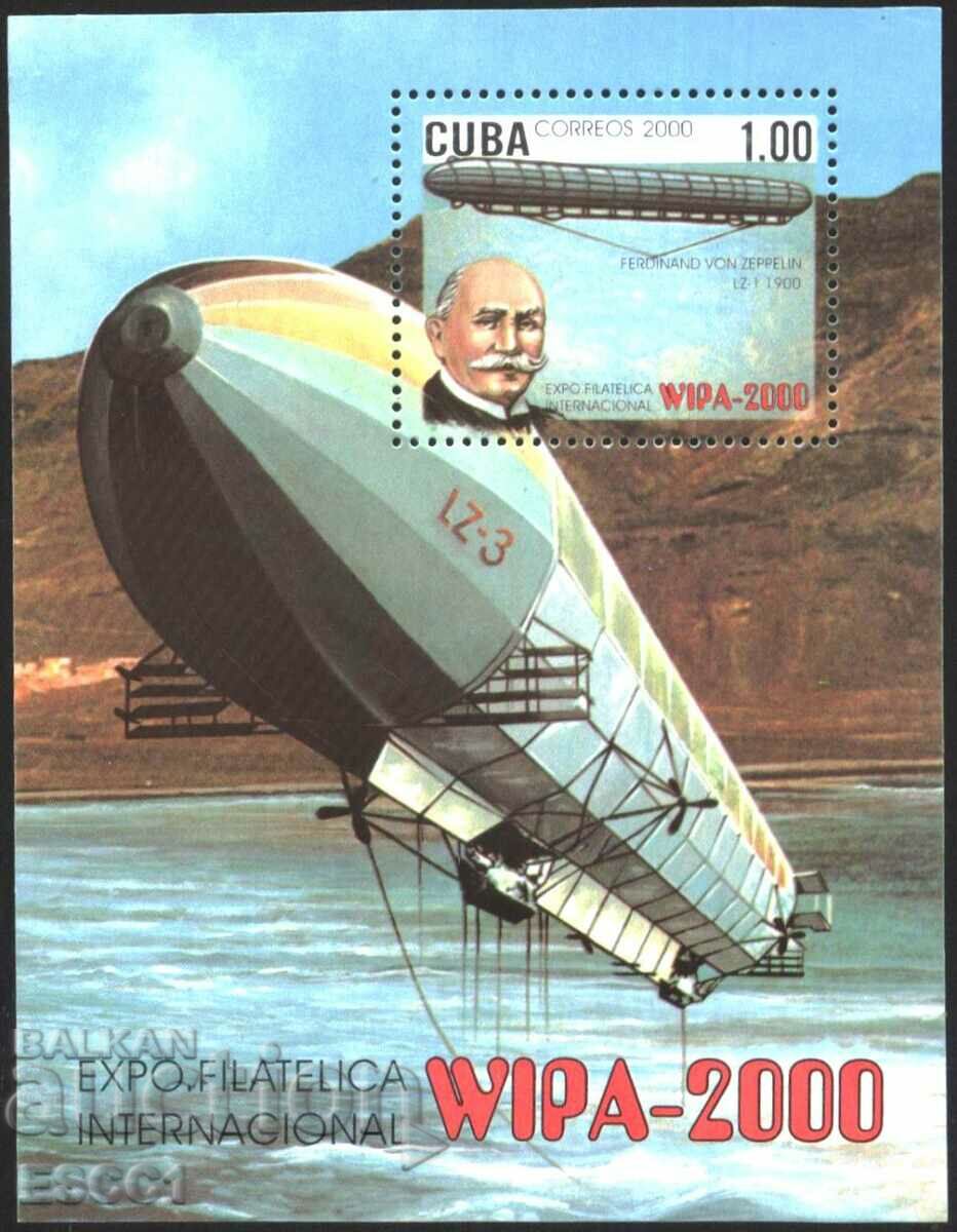 Clean Block Zeppelin Philatelic Exhibition WIPA 2000 from Cuba