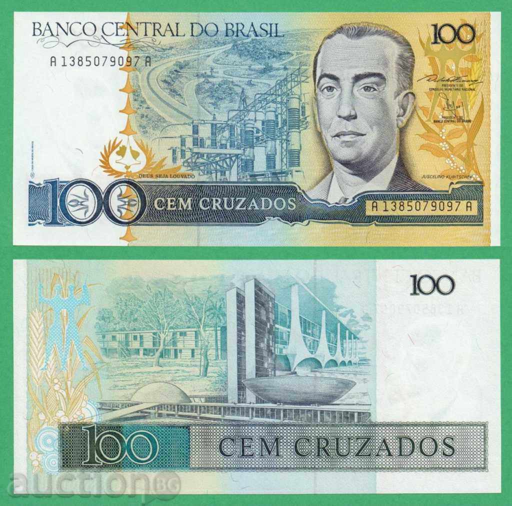 (¯ '' • .¸ BRAZIL 100 UNC CRASADO 1987 • • • • •)