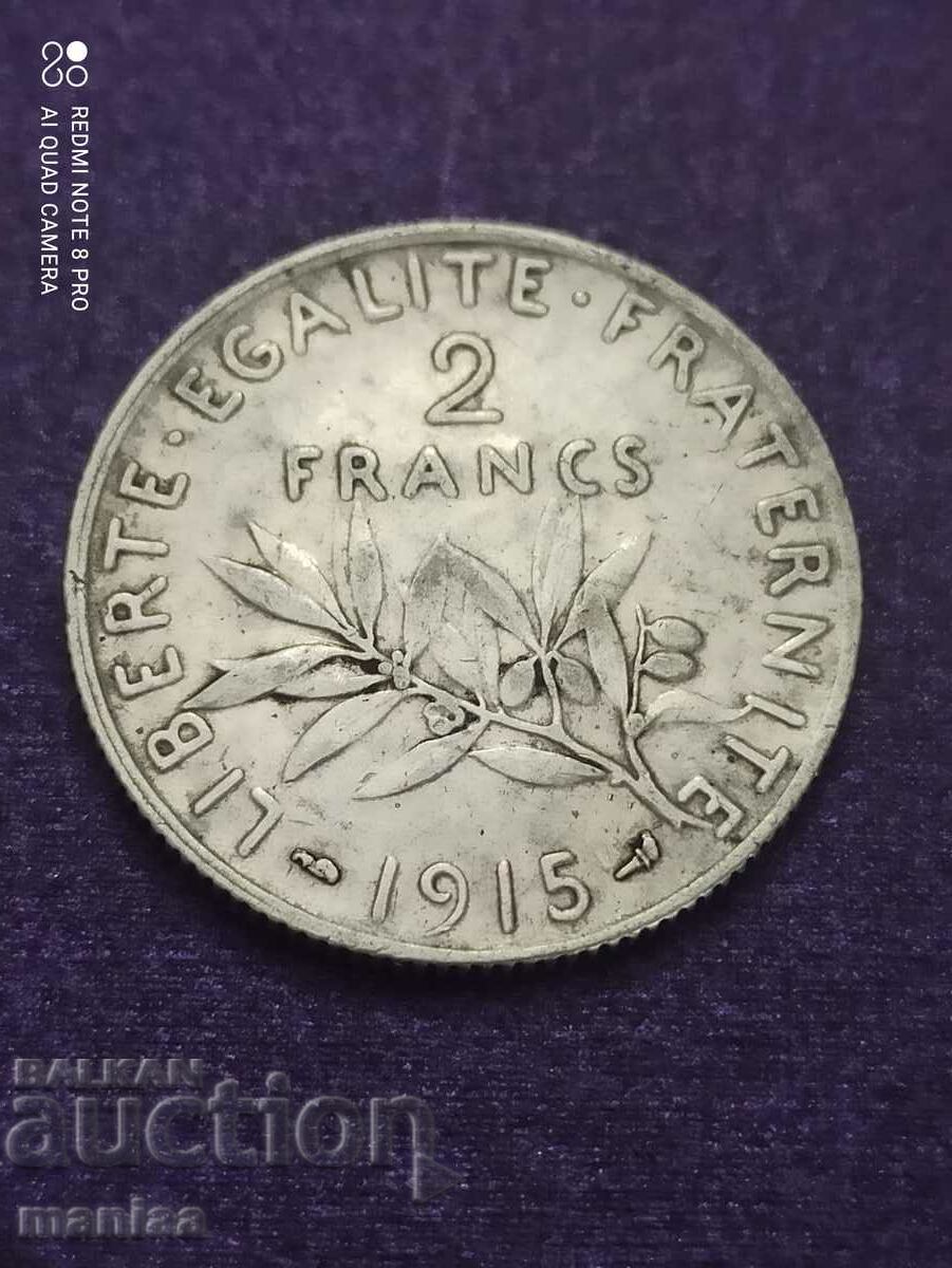 2 francs 1915 year silver