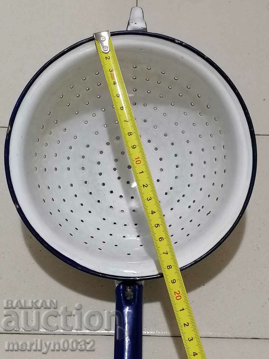 Old enameled colander, court with enamel injured by the People's Republic of Bulgaria - 5 Old enameled colander, court with enamel injured by the People's Republic of Bulgaria - 5