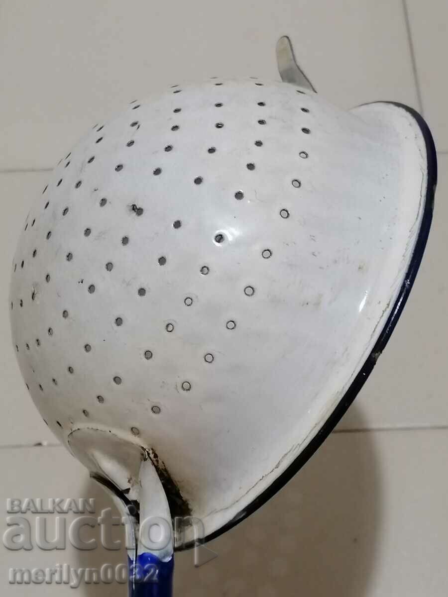 Old enameled colander, court with enamel injured by the People's Republic of Bulgaria - 7 Old enameled colander, court with enamel injured by the People's Republic of Bulgaria - 7