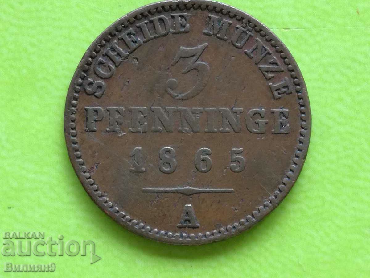 3 pfennig 1865 "A" Prussia Germany