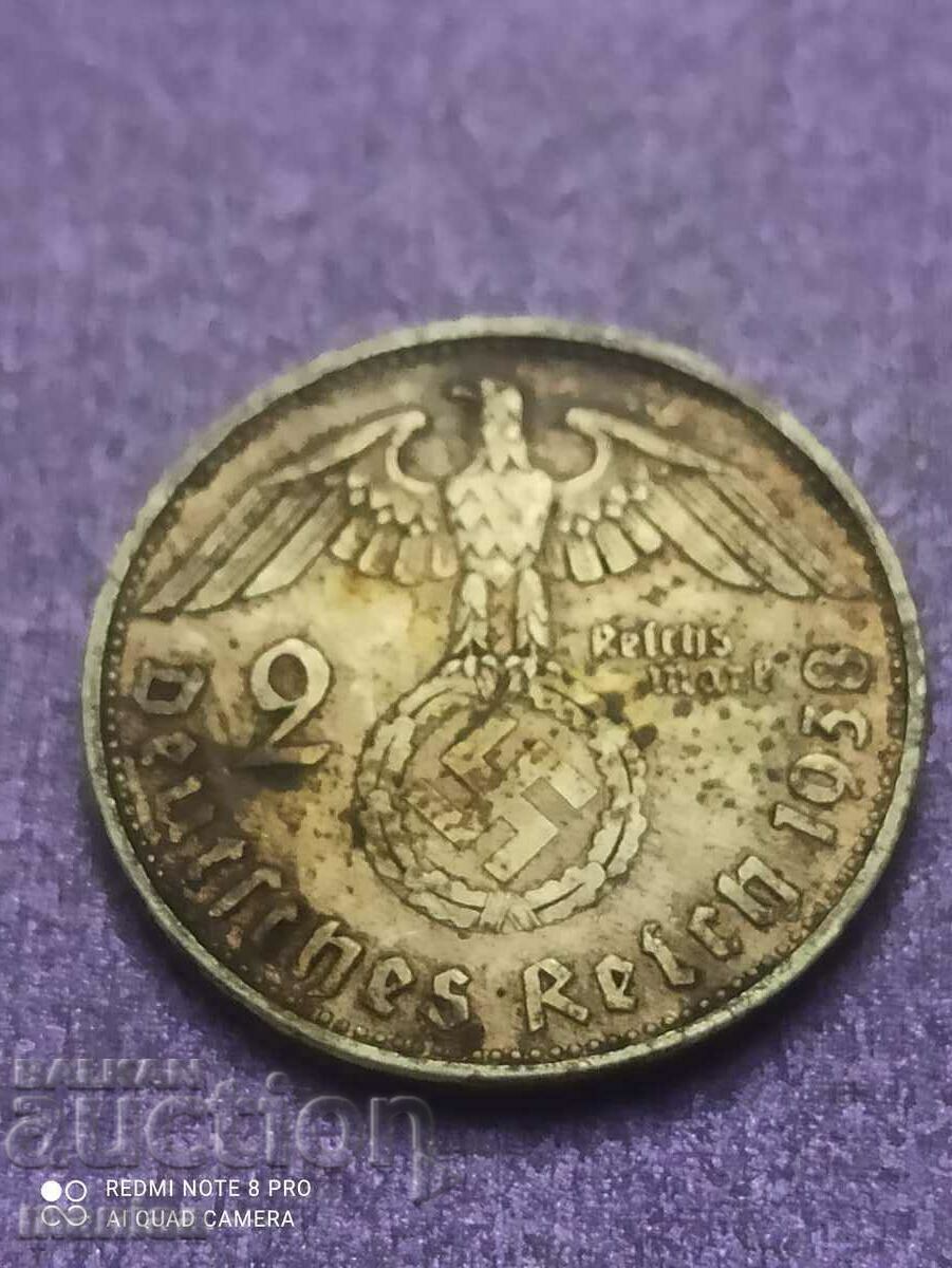 2 Stamps 1938 year silver Third Reich