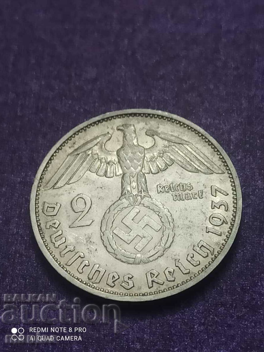 2 timbre argint anul 1937 al treilea Reich