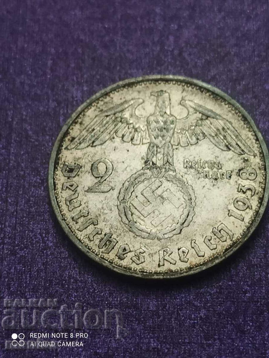 2 Марки 1938година сребро Трети Райх