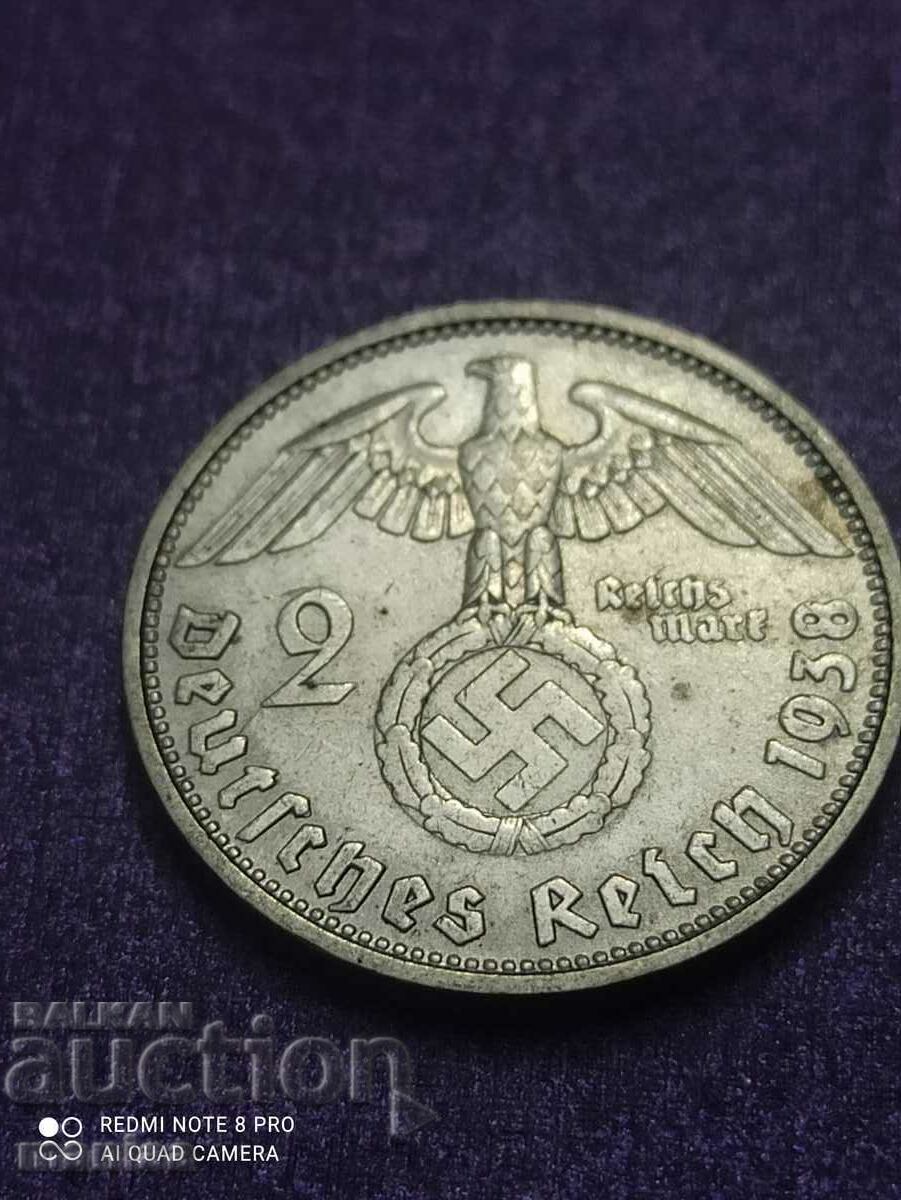 2 mărci 1938 ani argint al treilea Reich