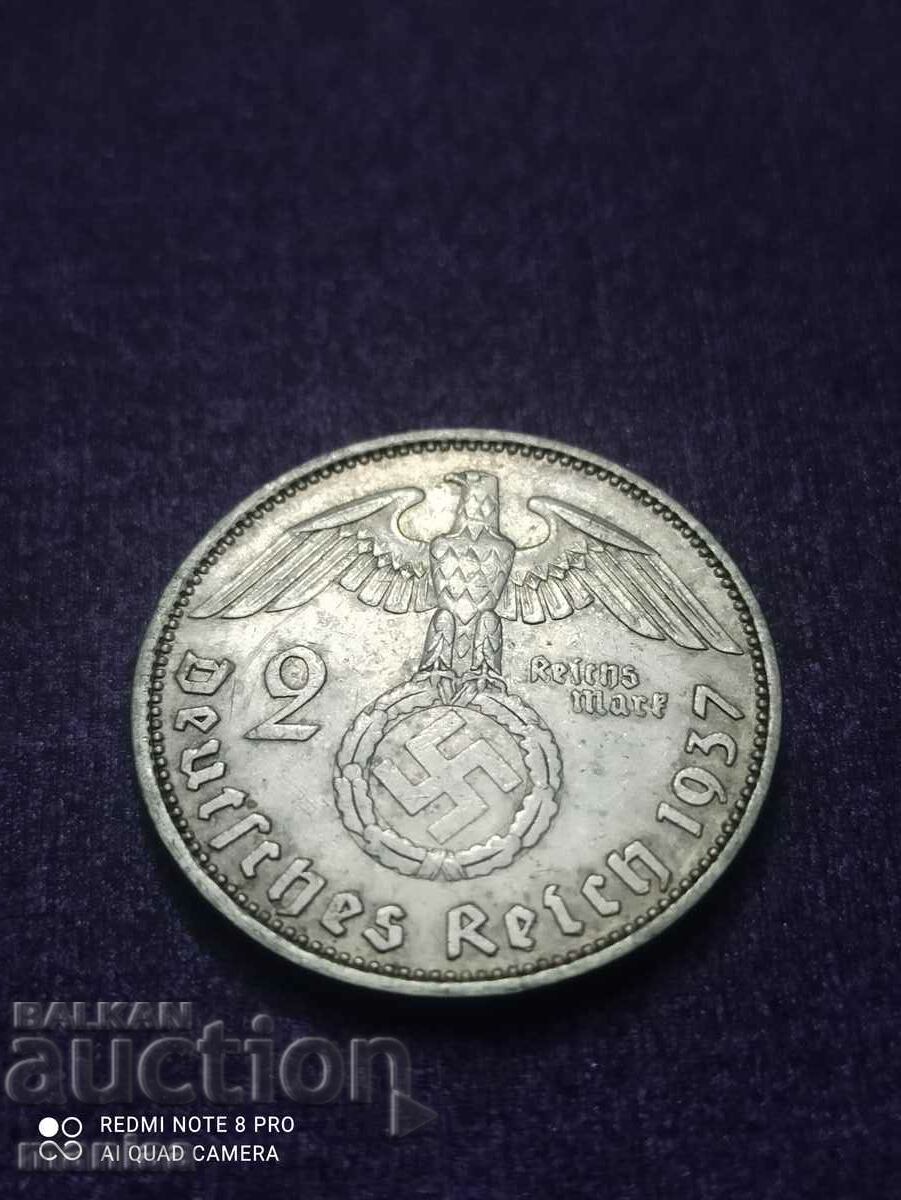 2 Марки 1937 година сребро Трети Райх