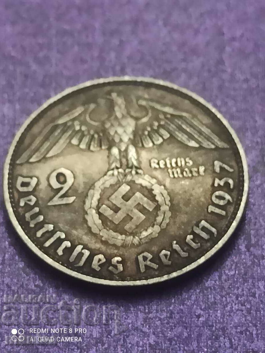 2 Μάρκα 1937 έτος ασημένιο Τρίτο Ράιχ