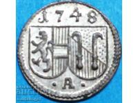 1 пфениг 1748 Австрия Залцбург 1-странен Андреас Якоб сребро