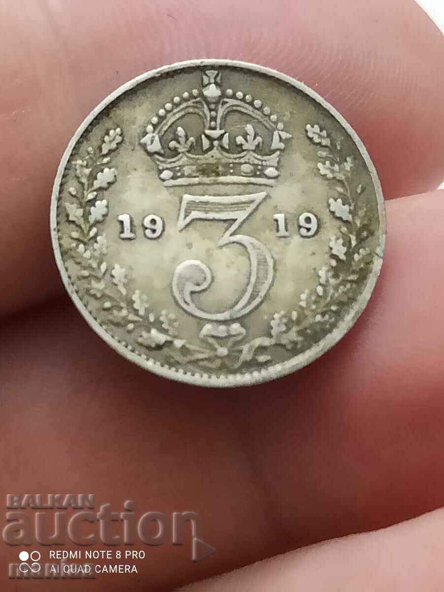3 pence argint 1919 Marea Britanie