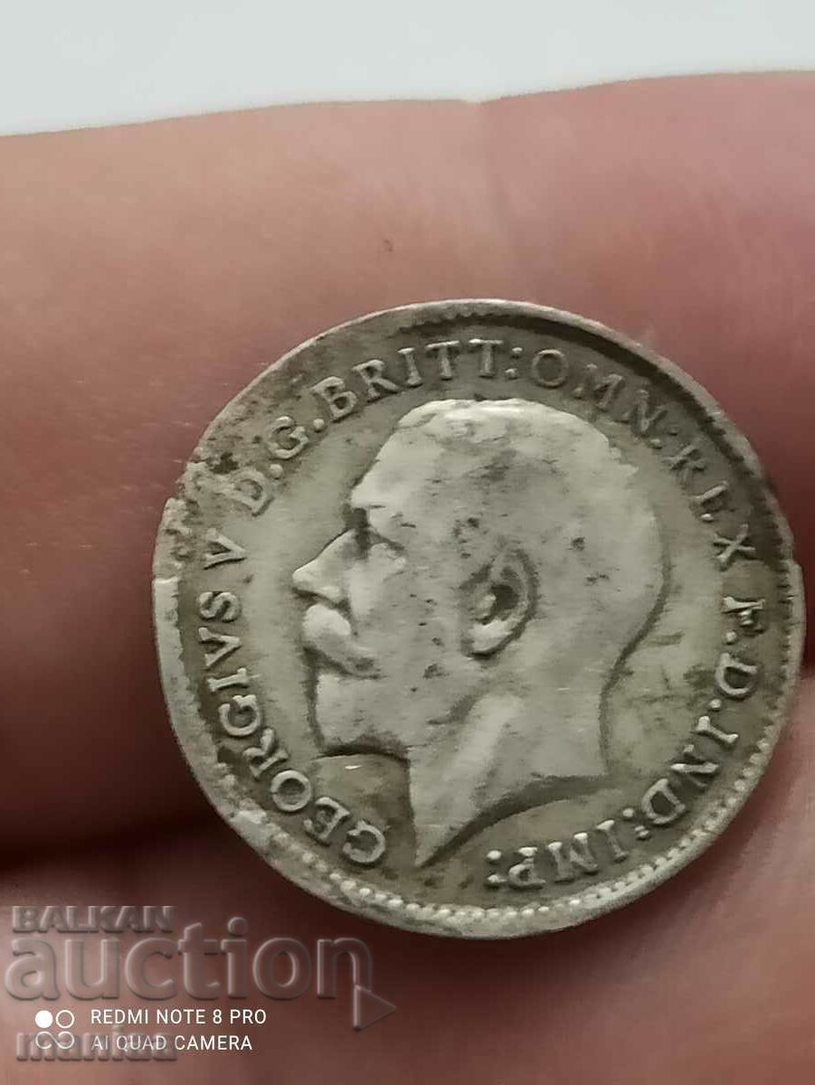 3 пенса 1914одина сребро Великобритания с цена 15.99 лв. | € 8.18