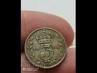 3 пенса 1921година сребро Великобритания