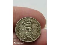 3 пенса 1921година сребро Великобритания