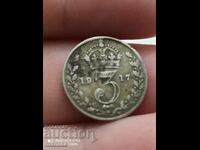 3 пенса 1917година сребро Великобритания