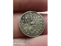 3 пенса 1917година сребро Великобритания