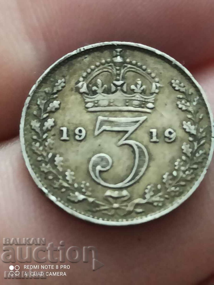 3 πένες ασήμι 1919 Μεγάλη Βρετανία