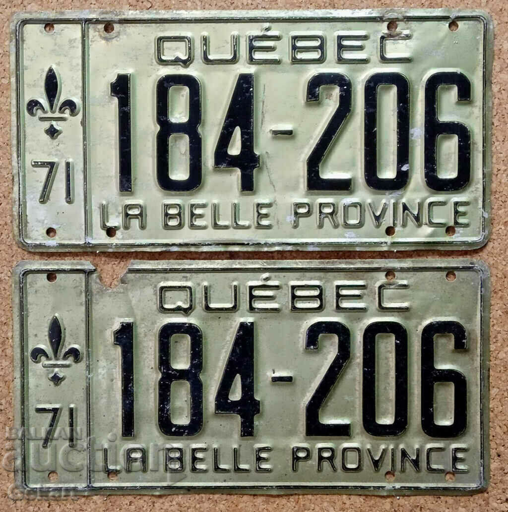 Canadian License Plates Plates QUEBEC 1971 PAIR