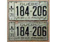 Canadian License Plates Plates QUEBEC 1971 PAIR