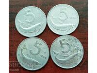 Italia 4 x 5 Lire 1952, 53, 54, 55