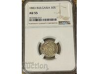 Bulgaria 50 de cenți 1883 AU55 NGC!